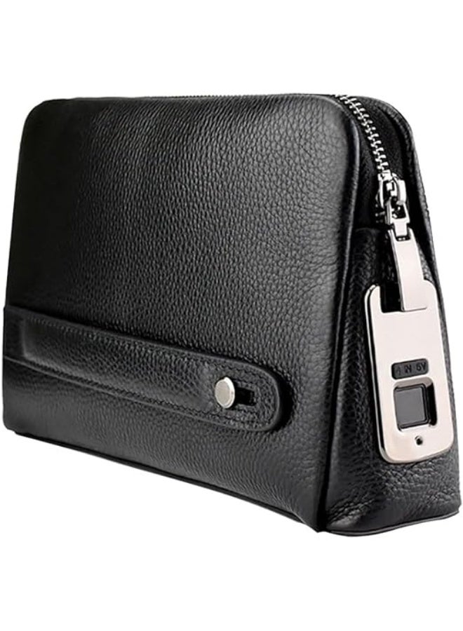 Welaso Fingerprint Lock Leather Handbag,Anti Theft Waterproof Genuine Leather Clutch Bag Wallet for Man Woman - Image 1